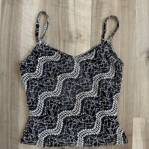 ecru Black & White Lace-Pattern Spaghetti Strap Cami